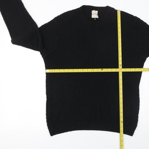 10018 NYC Men's Black Cable-Knit Cotton Acrylic Pullover Jumper M