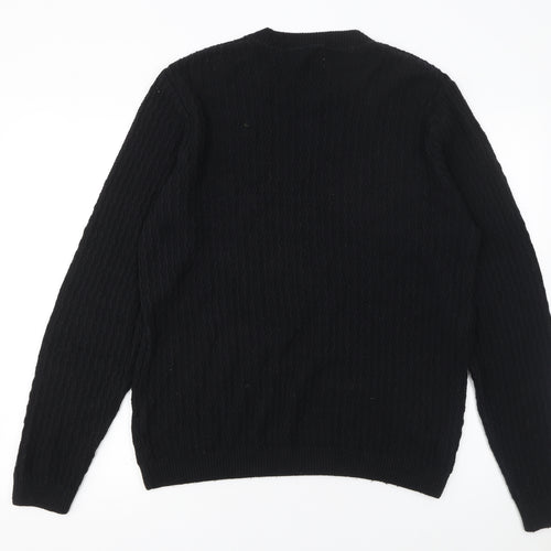 10018 NYC Men's Black Cable-Knit Cotton Acrylic Pullover Jumper M