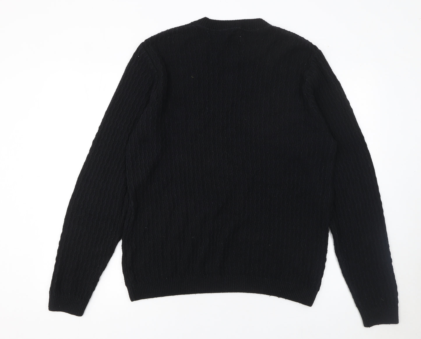 10018 NYC Men's Black Cable-Knit Cotton Acrylic Pullover Jumper M