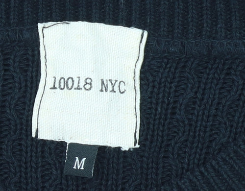 10018 NYC Men's Black Cable-Knit Cotton Acrylic Pullover Jumper M