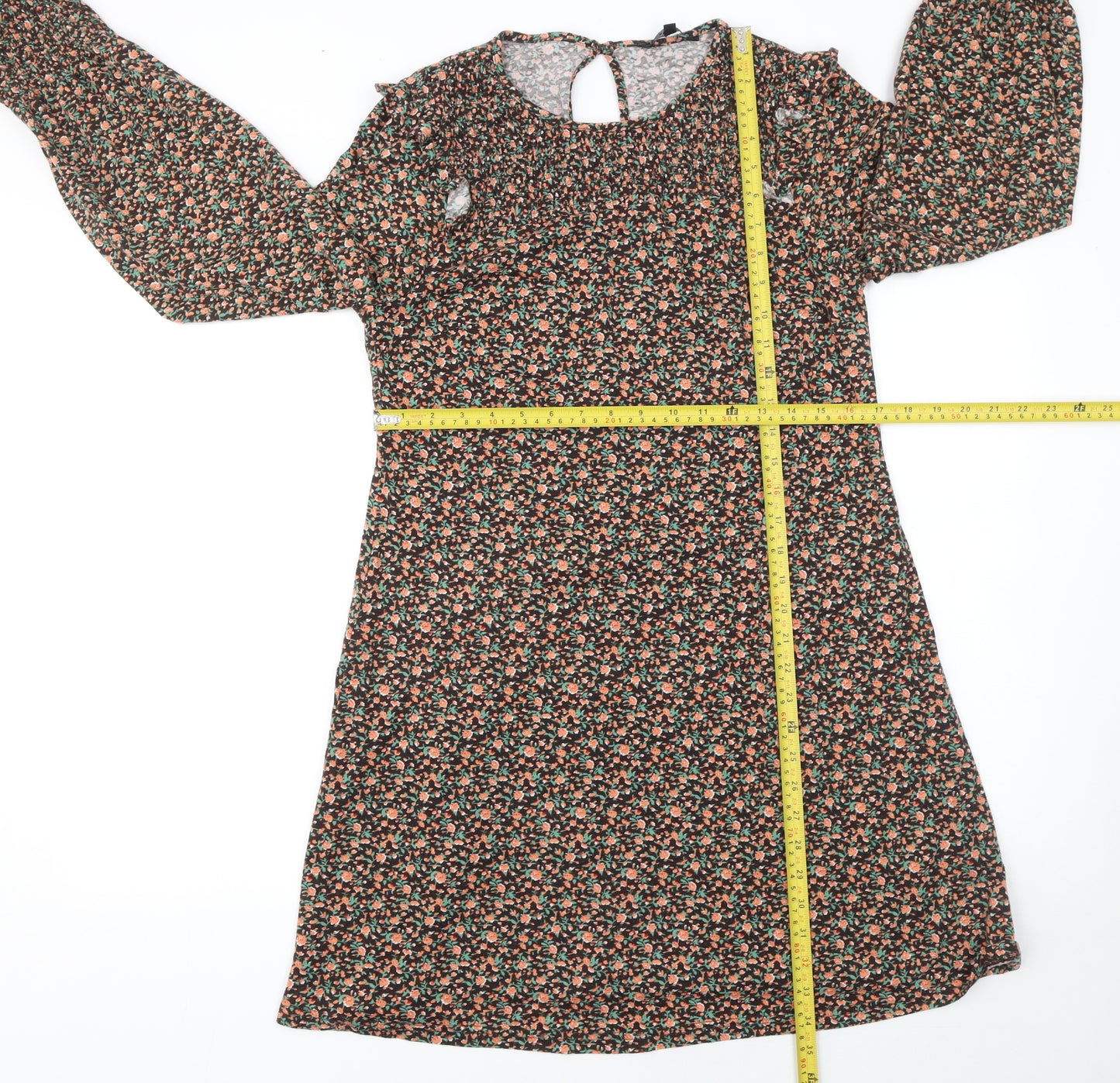 Peacocks Women’s Multicoloured Floral Shift Dress Size 12 Long Sleeve