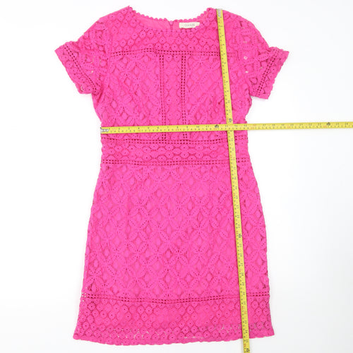 Oasis Women Pink Lace Sheath Dress Size 12 Short Sleeve Knee Length