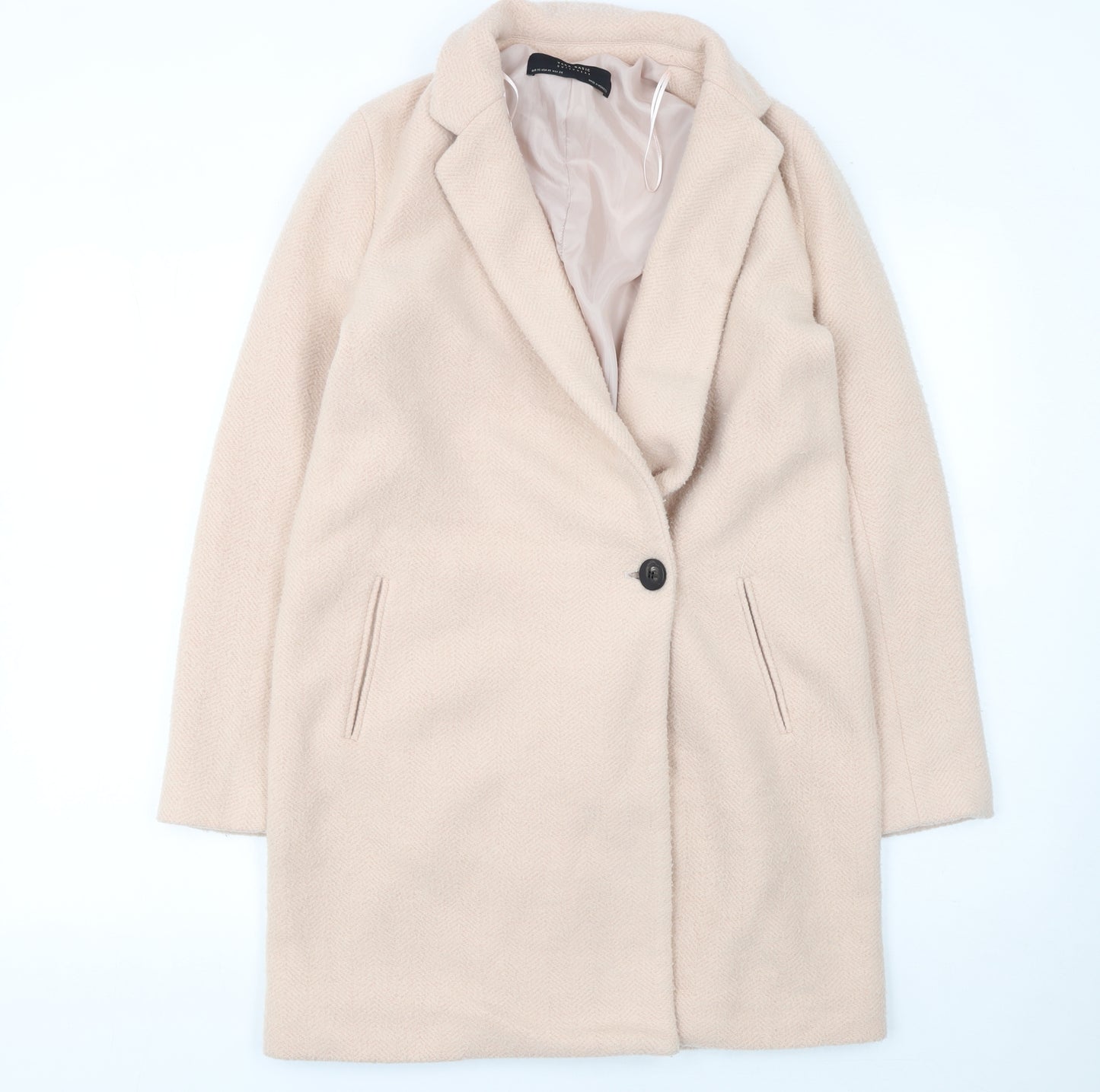 Zara Basic Womens Beige Wool Blend Mid-Length Coat XS