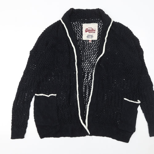 Superdry Women's Black Open-Knit Cardigan M Cotton Blend