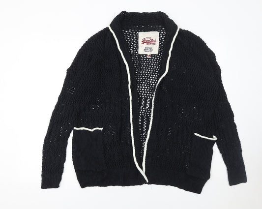 Superdry Women's Black Open-Knit Cardigan M Cotton Blend