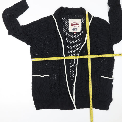 Superdry Women's Black Open-Knit Cardigan M Cotton Blend
