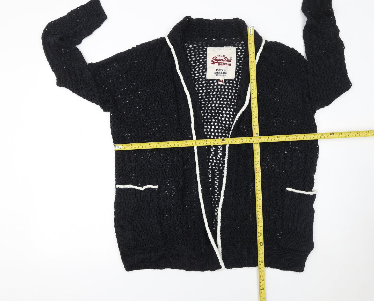 Superdry Women's Black Open-Knit Cardigan M Cotton Blend