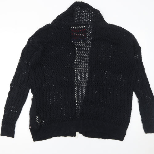 Superdry Women's Black Open-Knit Cardigan M Cotton Blend