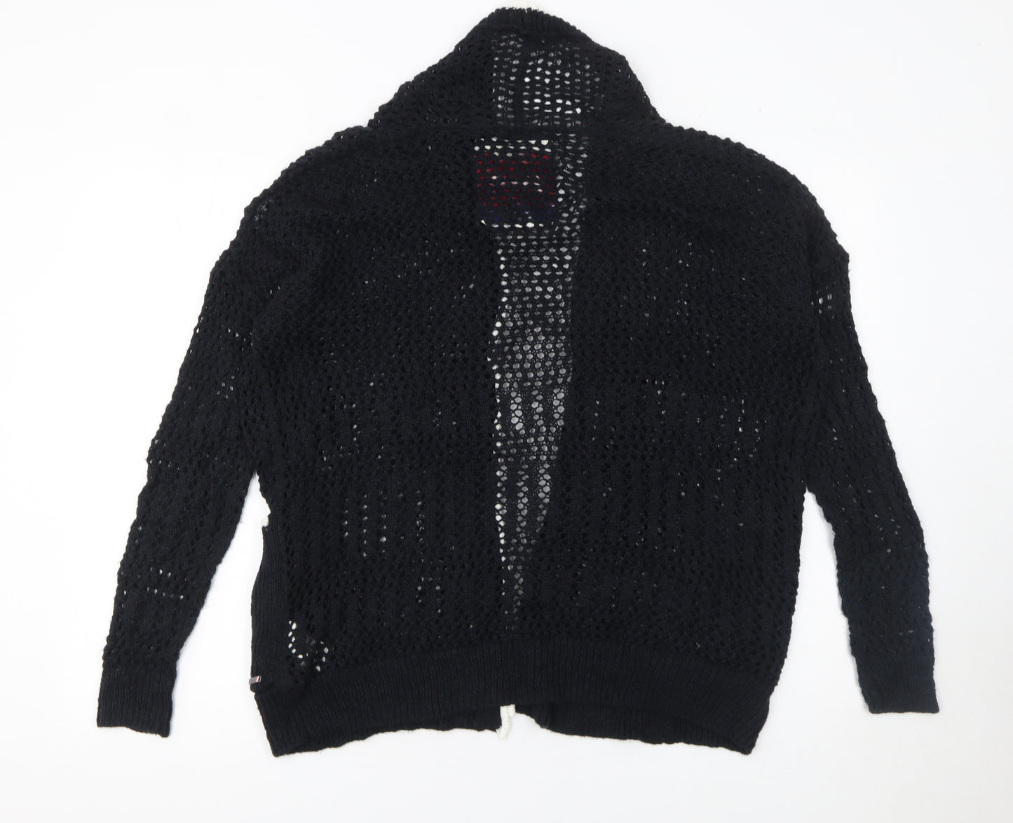 Superdry Women's Black Open-Knit Cardigan M Cotton Blend