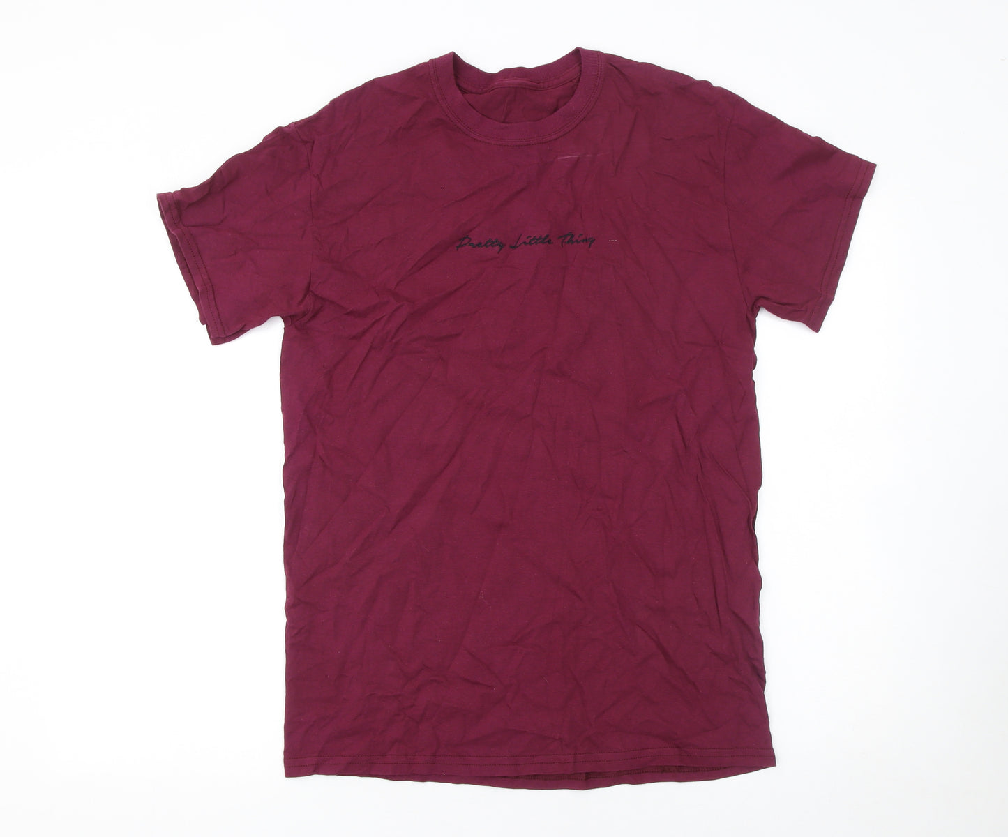 PrettyLittleThing Women's Burgundy Cotton Crew Neck T-Shirt Small