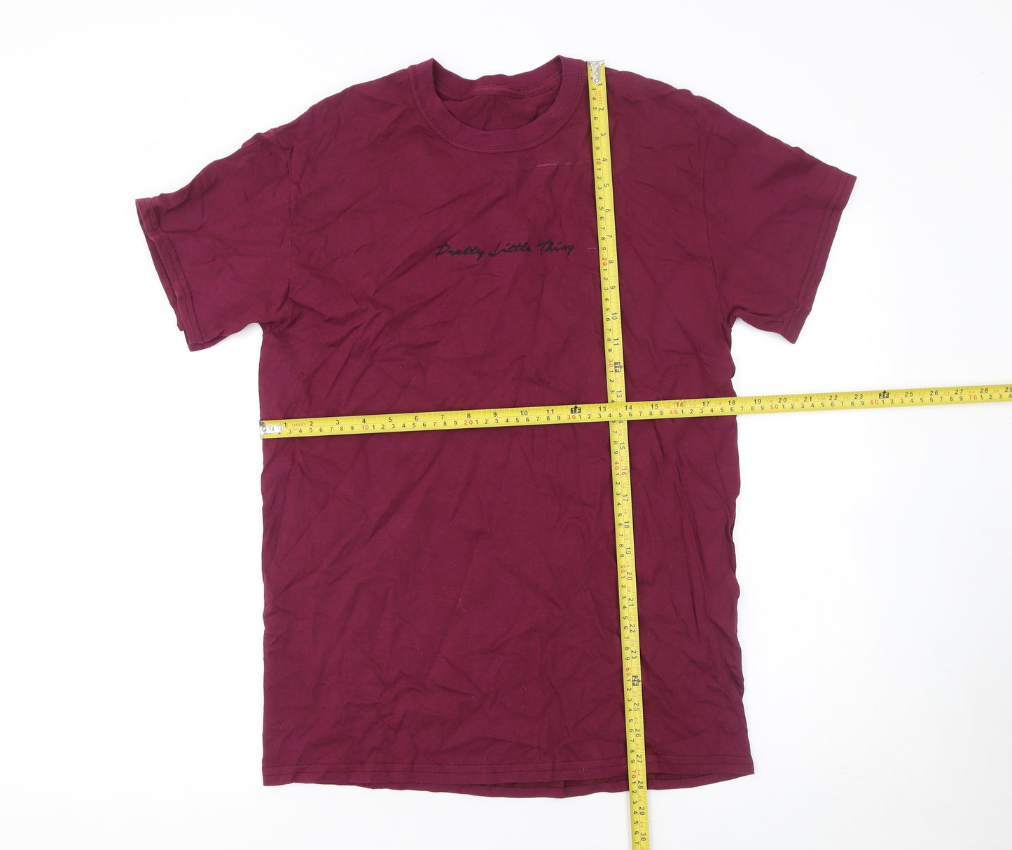 PrettyLittleThing Women's Burgundy Cotton Crew Neck T-Shirt Small