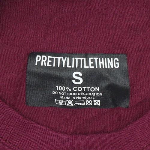PrettyLittleThing Women's Burgundy Cotton Crew Neck T-Shirt Small