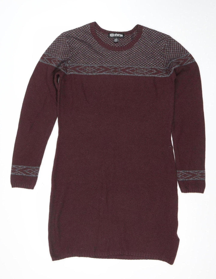 Sherpa Women's Brown Knit Jumper Dress Size M Long Sleeve Wool Blend