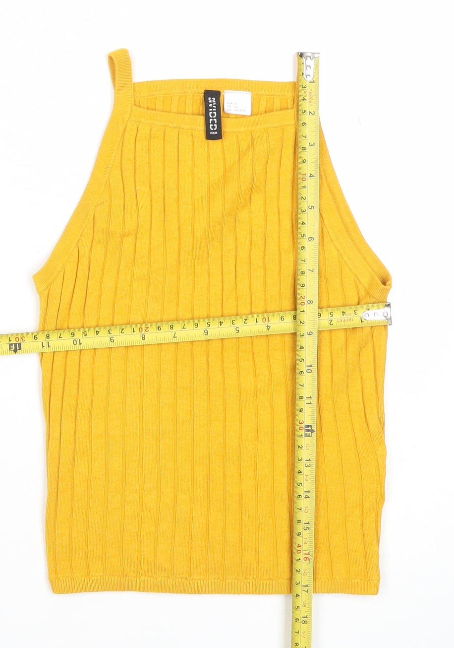 H&M Divided Women’s Yellow Ribbed Knit Halter Camisole Tank Top XS