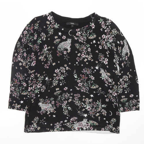 Next Womens Black Floral Animal Print 3/4 Sleeve Jersey T-Shirt Size 14