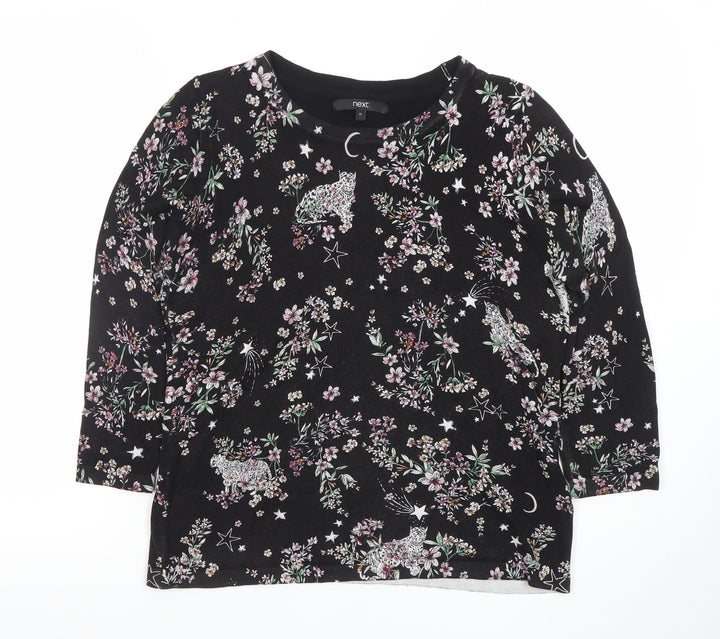 Next Womens Black Floral Animal Print 3/4 Sleeve Jersey T-Shirt Size 14