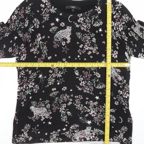 Next Womens Black Floral Animal Print 3/4 Sleeve Jersey T-Shirt Size 14