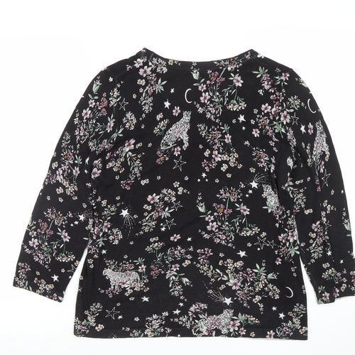 Next Womens Black Floral Animal Print 3/4 Sleeve Jersey T-Shirt Size 14