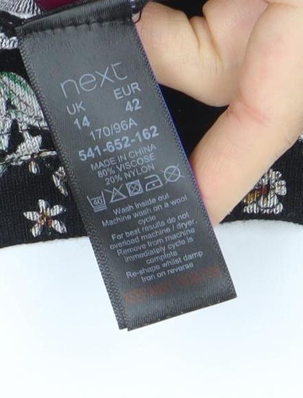 Next Womens Black Floral Animal Print 3/4 Sleeve Jersey T-Shirt Size 14