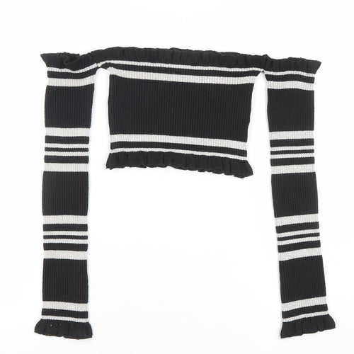 PrettyLittleThing Women’s Black Striped Off Shoulder Cropped Top Size 8