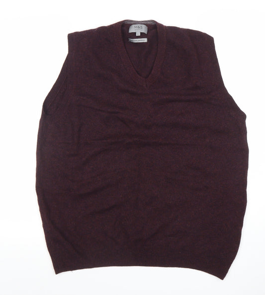Marks and Spencer Men’s Brown Lambswool V-Neck Sleeveless Jumper Vest L