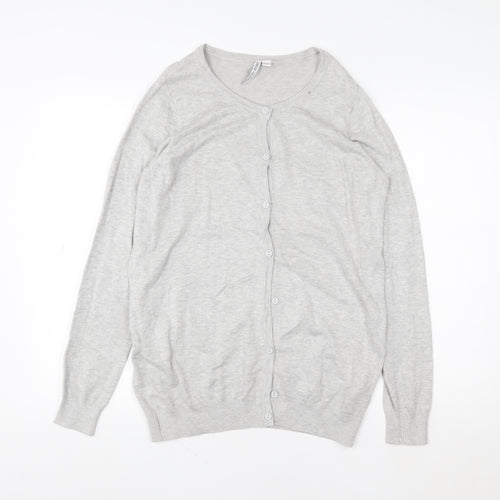 H&M Women Grey Cardigan Jumper Size 12/14 Classic Cotton Blend