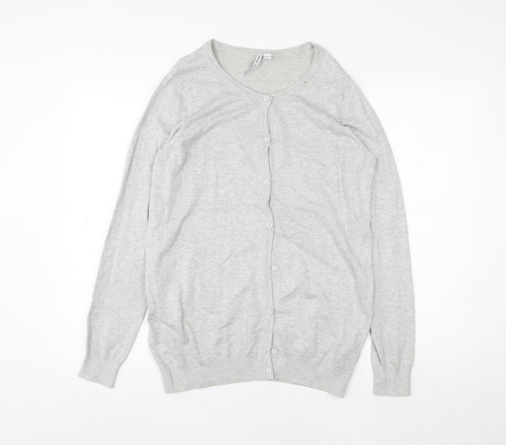 H&M Women Grey Cardigan Jumper Size 12/14 Classic Cotton Blend