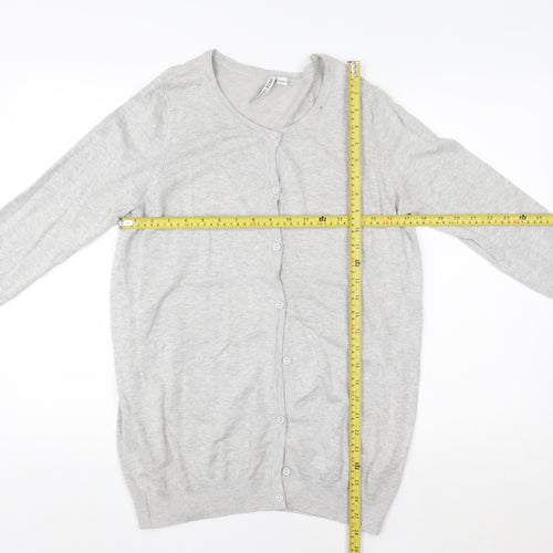 H&M Women Grey Cardigan Jumper Size 12/14 Classic Cotton Blend