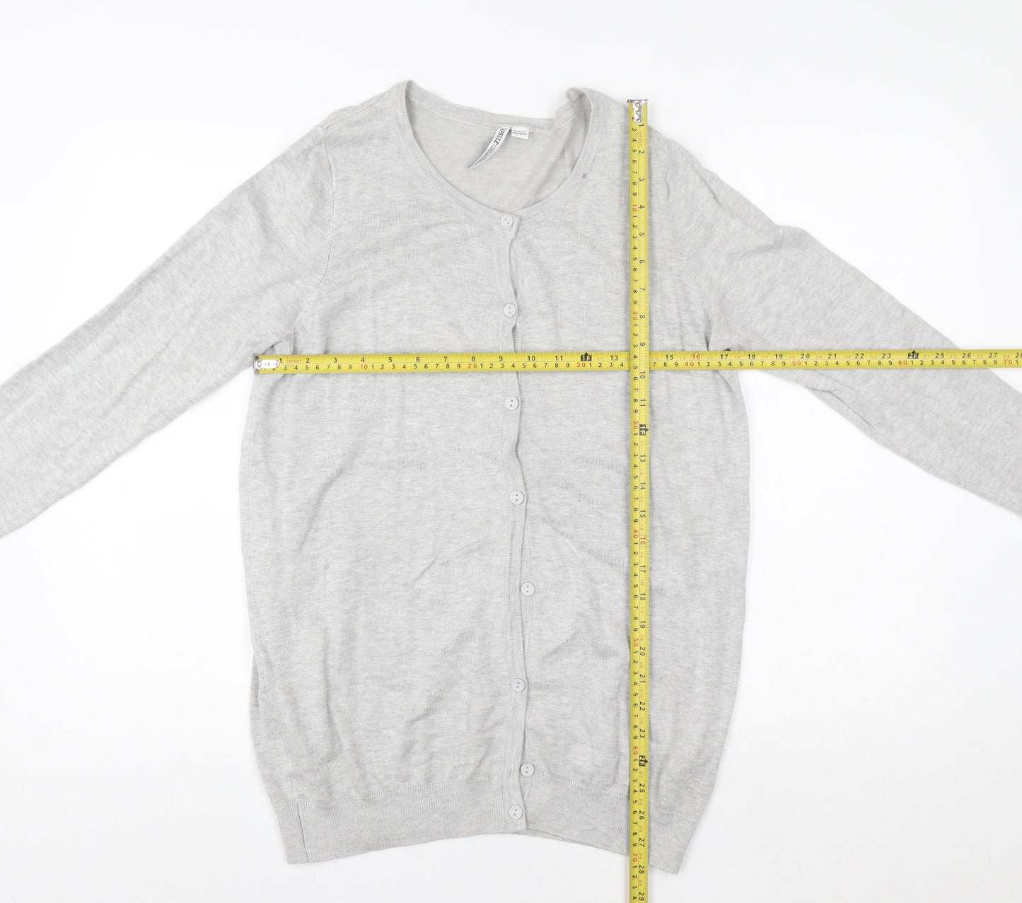 H&M Women Grey Cardigan Jumper Size 12/14 Classic Cotton Blend