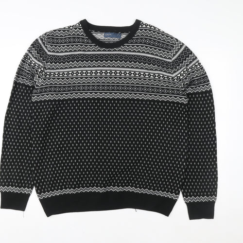 EASY Women's Black Fair Isle Acrylic Knit Jumper L