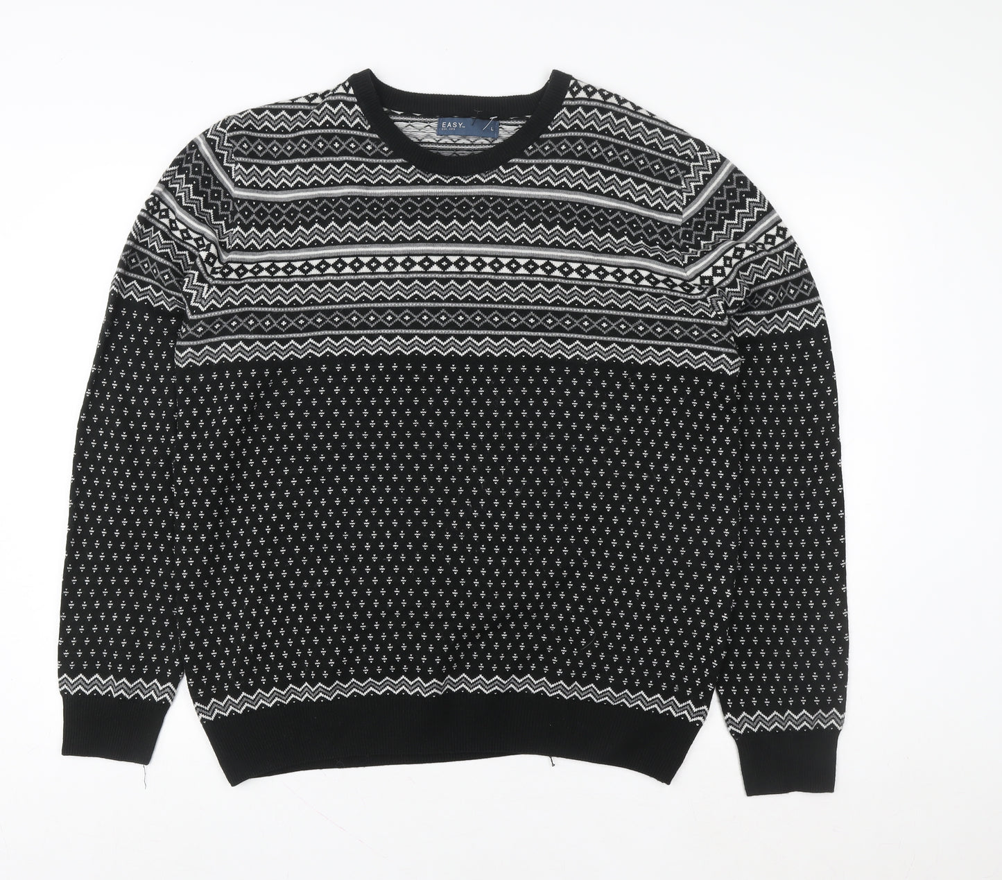 EASY Women's Black Fair Isle Acrylic Knit Jumper L