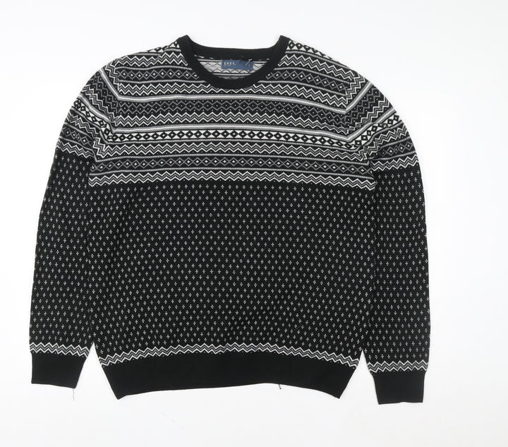 EASY Women's Black Fair Isle Acrylic Knit Jumper L