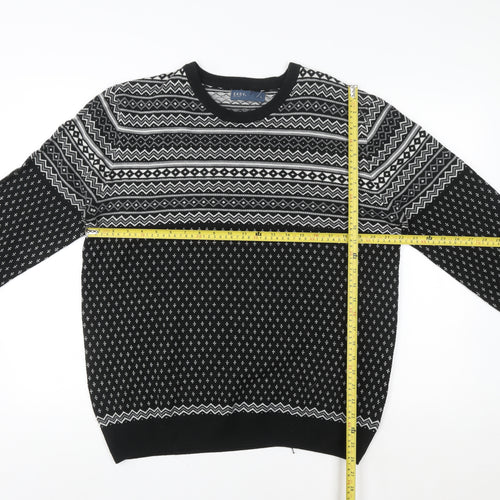 EASY Women's Black Fair Isle Acrylic Knit Jumper L