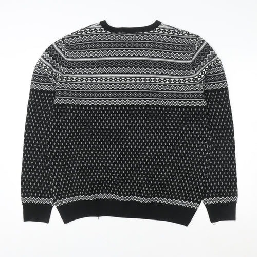 EASY Women's Black Fair Isle Acrylic Knit Jumper L