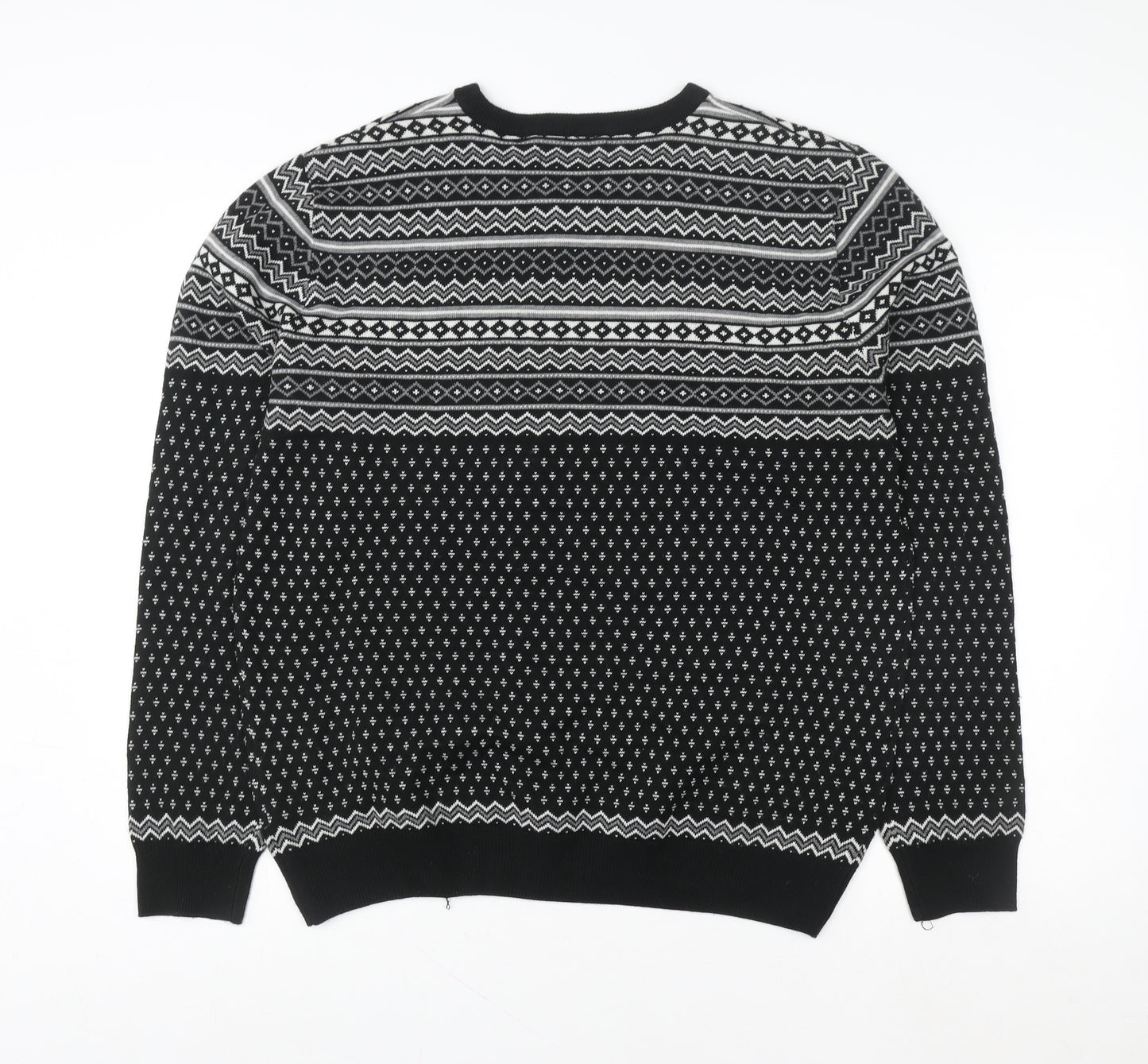 EASY Women's Black Fair Isle Acrylic Knit Jumper L