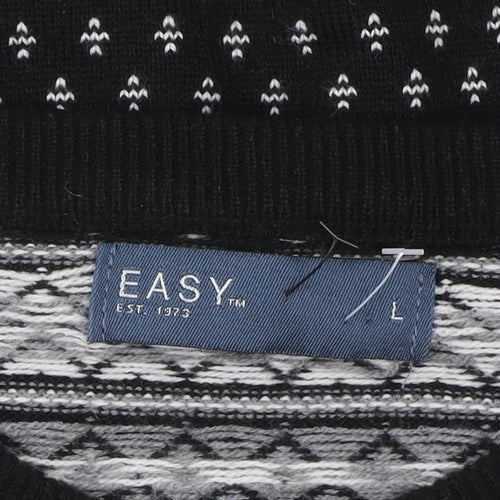 EASY Women's Black Fair Isle Acrylic Knit Jumper L