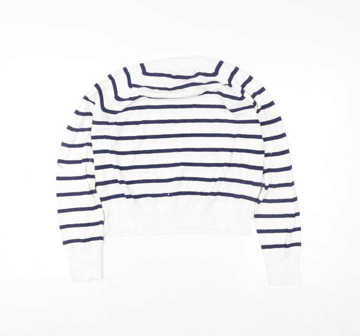 French Connection Women White Blue Stripe Pullover Sweater M