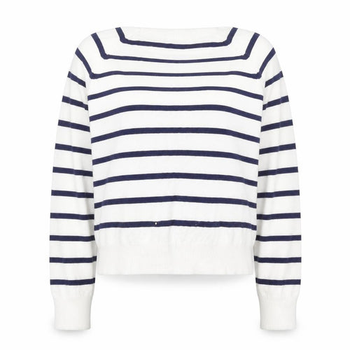 French Connection Women White Blue Stripe Pullover Sweater M