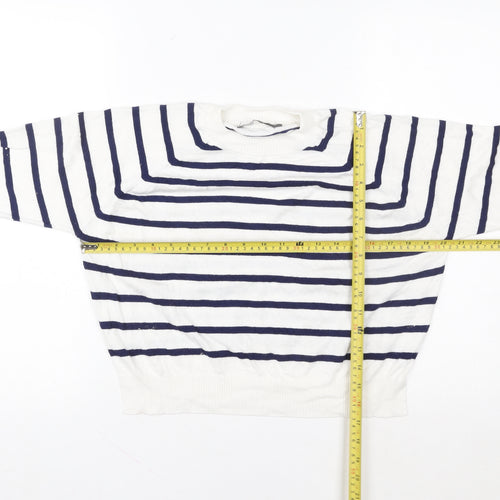 French Connection Women White Blue Stripe Pullover Sweater M
