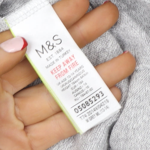 Marks and Spencer Girls Grey Pullover Hoodie 13-14 Years Knit Long Sleeve