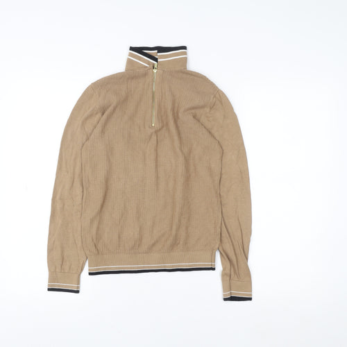 Next Boys Beige 10 Years Knit 1/2 Zip High Neck Cotton Sweatshirt