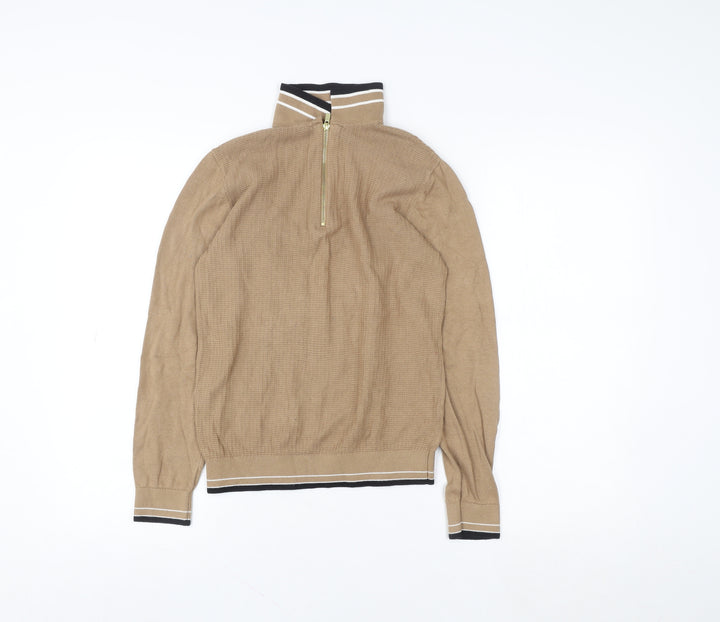 Next Boys Beige 10 Years Knit 1/2 Zip High Neck Cotton Sweatshirt