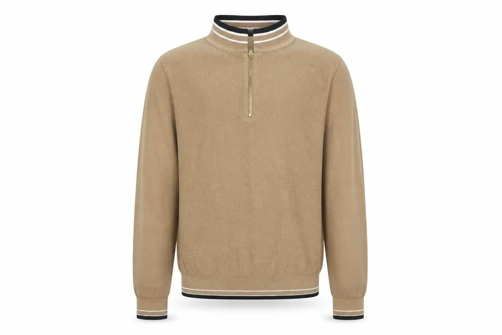 Next Boys Beige 10 Years Knit 1/2 Zip High Neck Cotton Sweatshirt