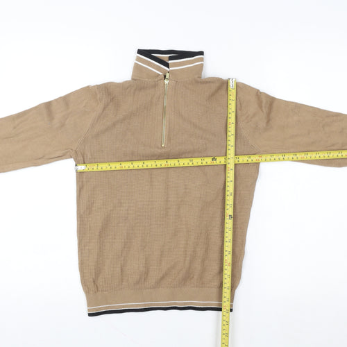 Next Boys Beige 10 Years Knit 1/2 Zip High Neck Cotton Sweatshirt
