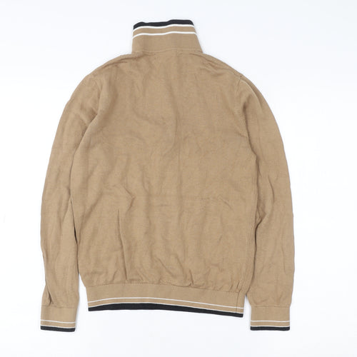 Next Boys Beige 10 Years Knit 1/2 Zip High Neck Cotton Sweatshirt