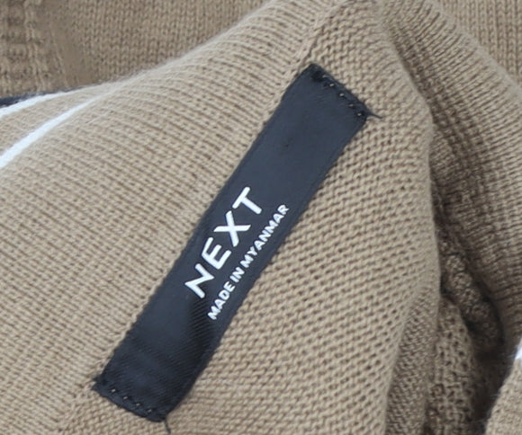 Next Boys Beige 10 Years Knit 1/2 Zip High Neck Cotton Sweatshirt