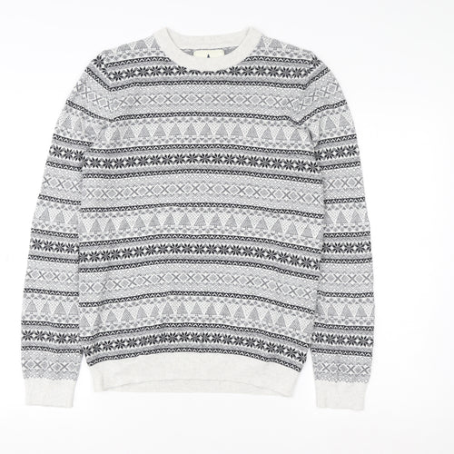 Next Women Grey Fair Isle Christmas Crew Neck Sweater Size S