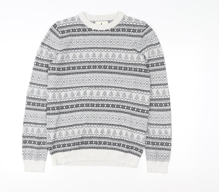 Next Women Grey Fair Isle Christmas Crew Neck Sweater Size S