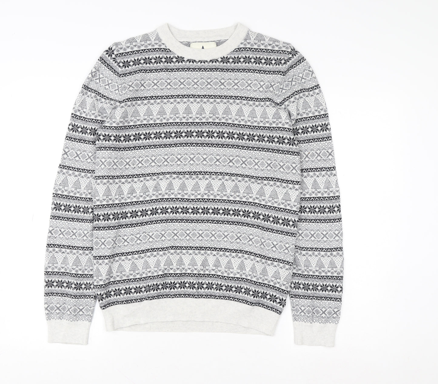 Next Women Grey Fair Isle Christmas Crew Neck Sweater Size S