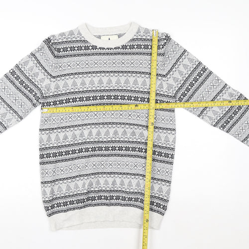 Next Women Grey Fair Isle Christmas Crew Neck Sweater Size S